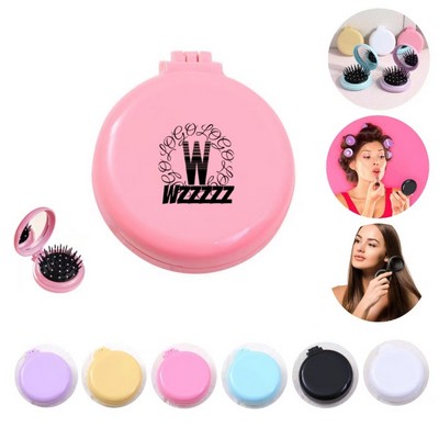 Collapsable Pocket Size Mini Brush With Mirror