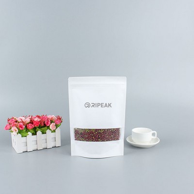 6.3 x 9.1" White Kraft Paper Bags W/Window Stand Up Ziplock Resealable Pouch Coffee Bag
