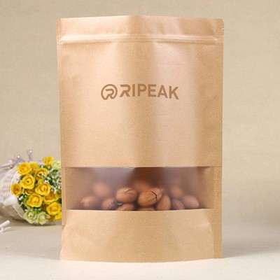 7.9 x 11.9" Kraft Bags with Window Stand Up Ziplock Seal Paper Bag Resealable Food Storage Pouch