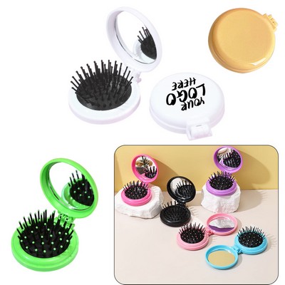 Round Mini Hair Brush with Mirror