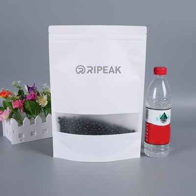 9.9 x 13.8" White Kraft Paper Bags W/Window Stand Up Ziplock Resealable Pouch Coffee Bag