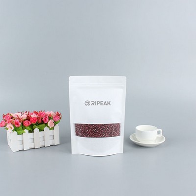 6.3 x 10.3" White Kraft Paper Bags W/Window Stand Up Ziplock Resealable Pouch Coffee Bag